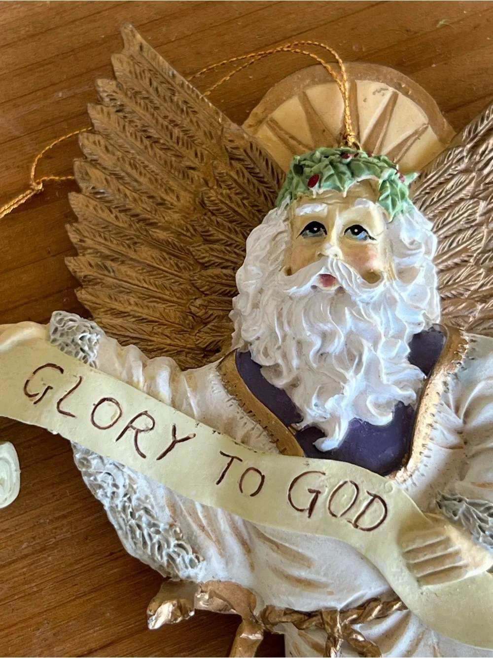 Angel Ornament with 'Glory to God' Banner - Cream and Gold